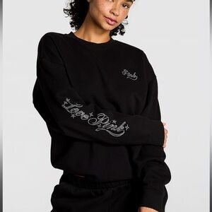 Victoria's Secret PINK Campus Fleece Oversized Crew Black Sweatshirt Large